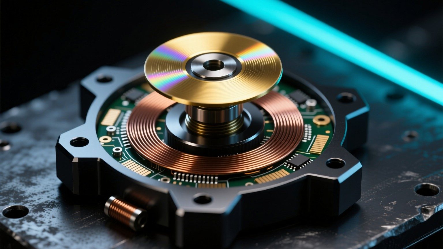 Motor rotor fitted with an RM10 rotary encoder