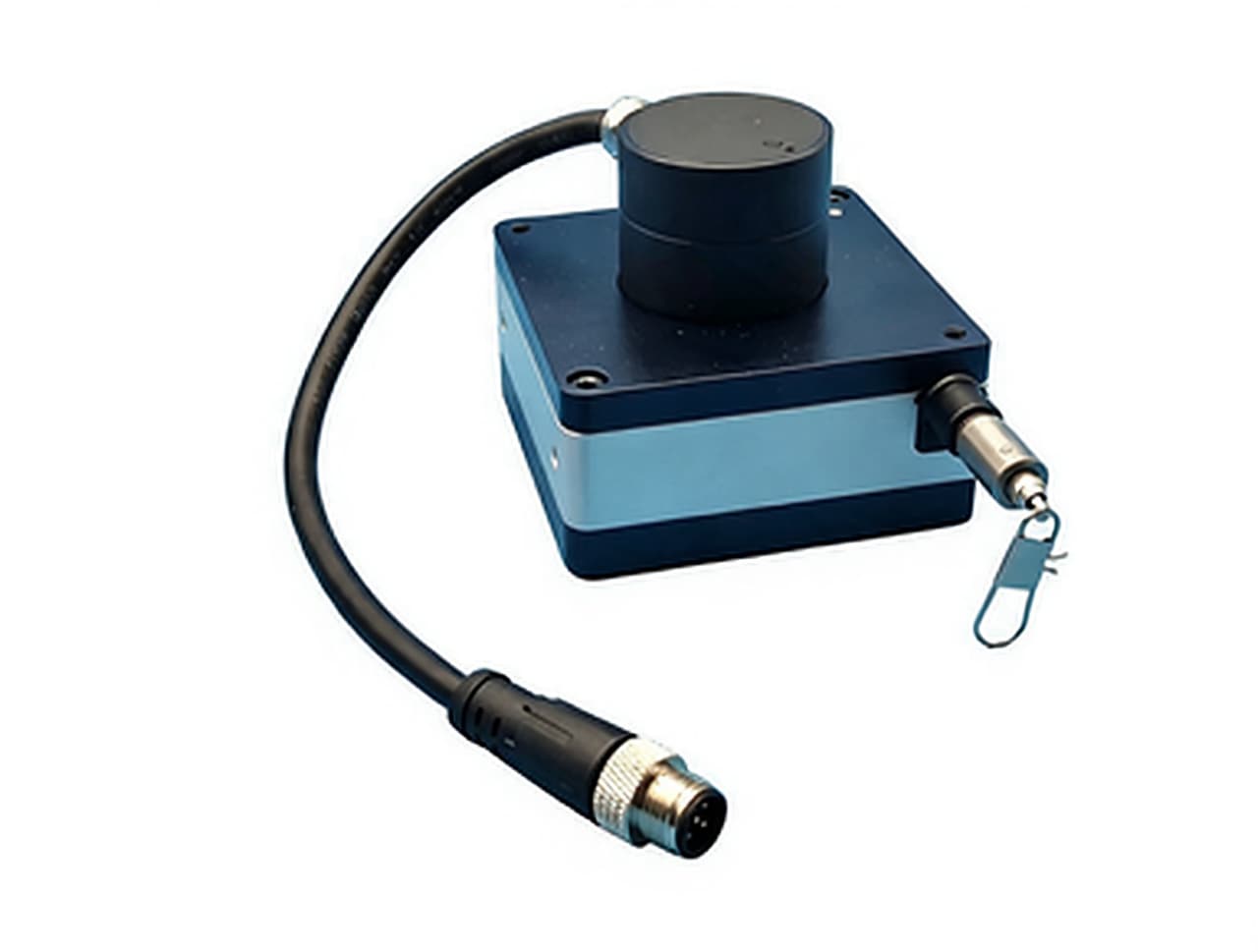 Draw-wire displacement sensor for sorters and conveyors